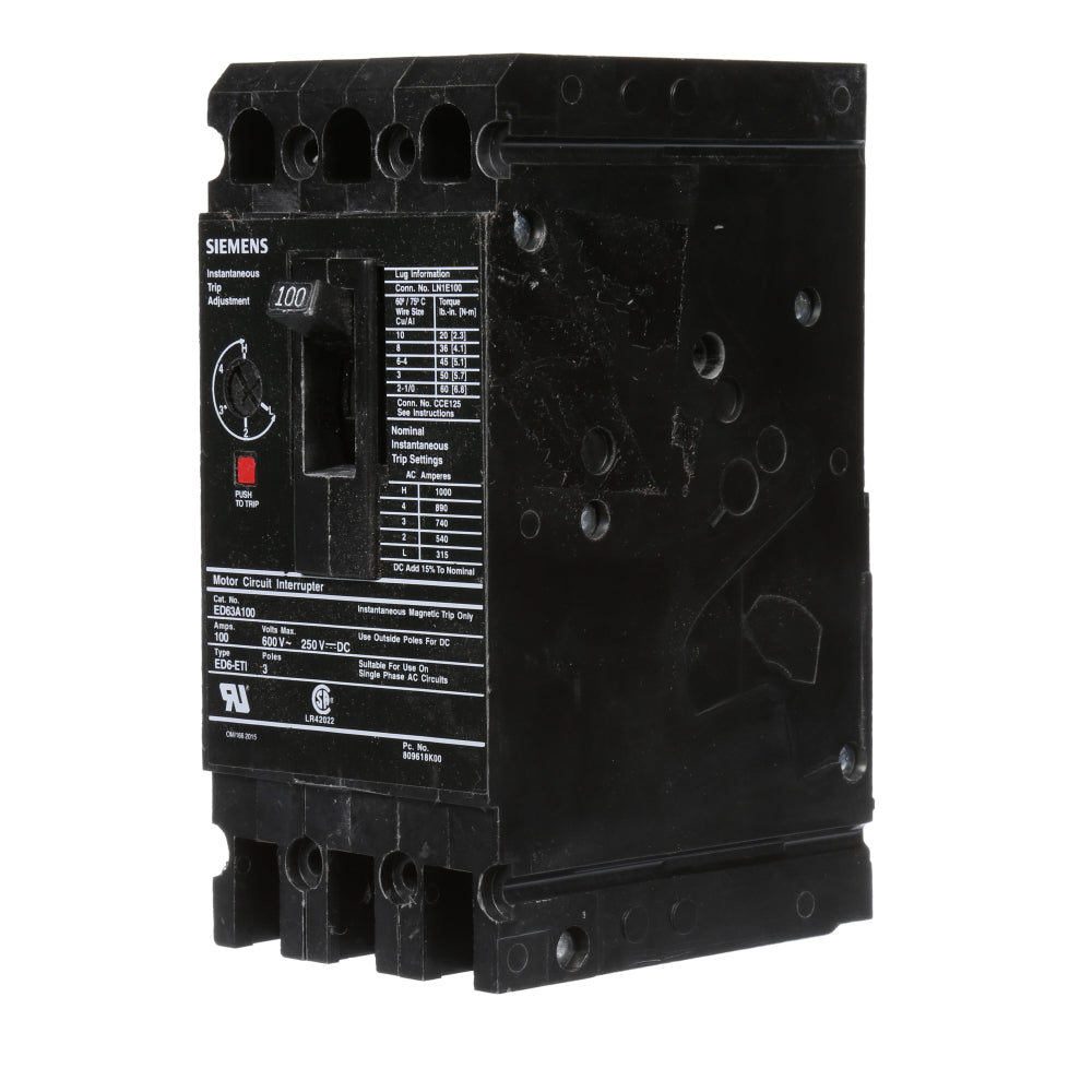 ED63A100 - SIemens Bolt-On 100 Amp 3 Pole Circuit Breaker - Essential Electric Supply