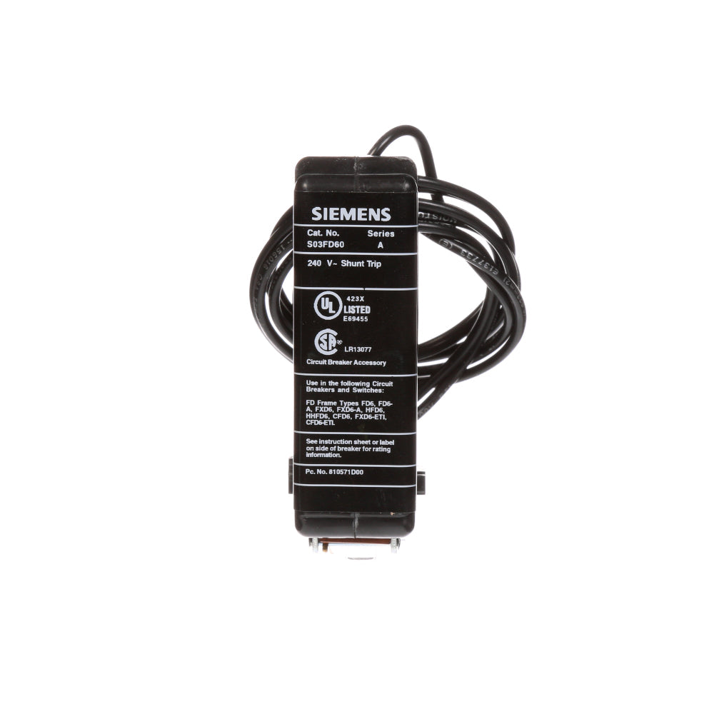 S03FD60  Siemens  Circuit Breaker Shunt Trips  240VAC - Essential Electric Supply