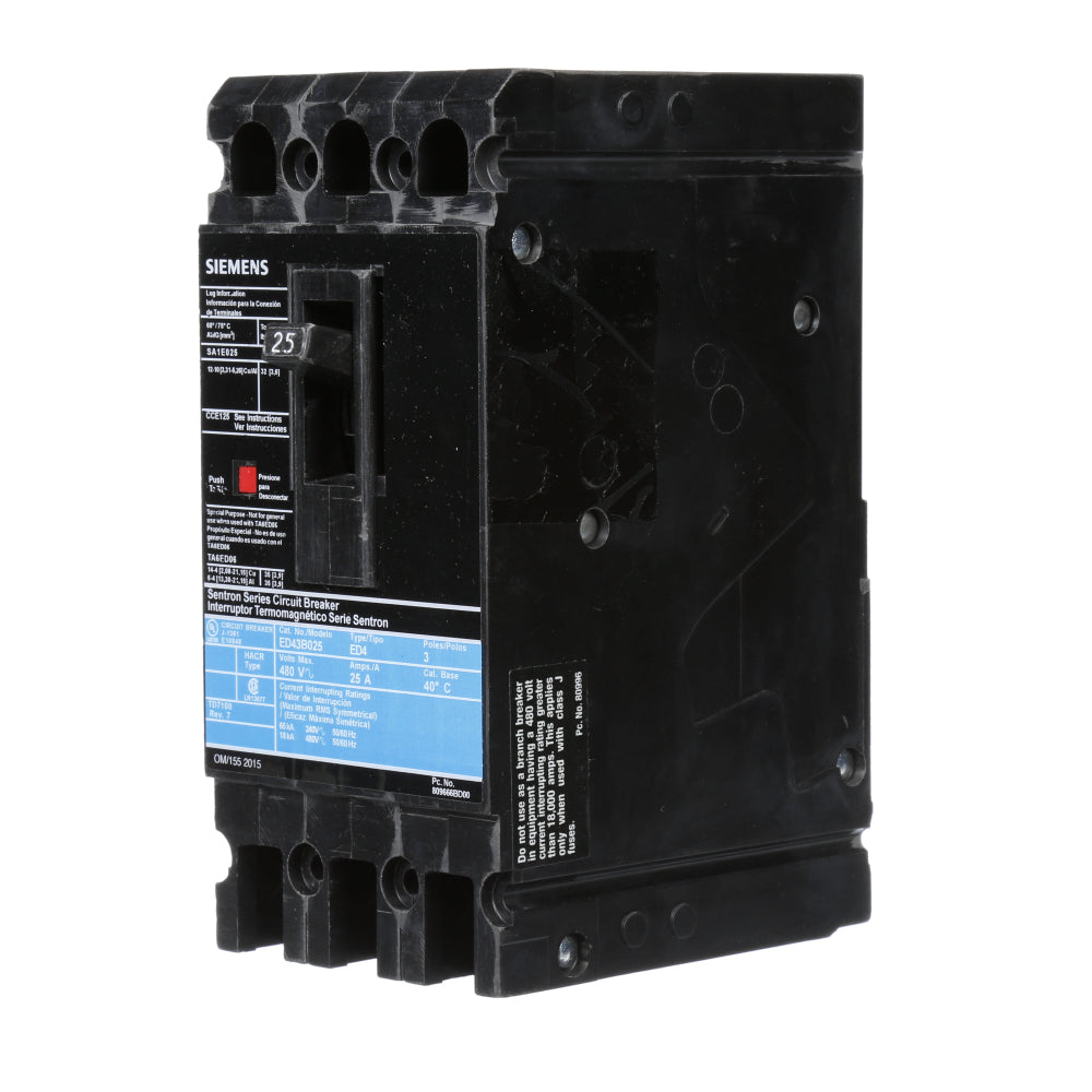 ED43B025L - SIemens Feed-Thru 25 Amp 3 Pole Circuit Breaker - Essential Electric Supply