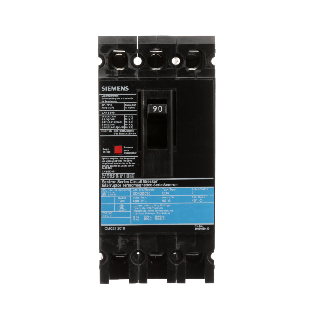 ED43B090L - SIemens Feed-Thru 90 Amp 3 Pole Circuit Breaker - Essential Electric Supply