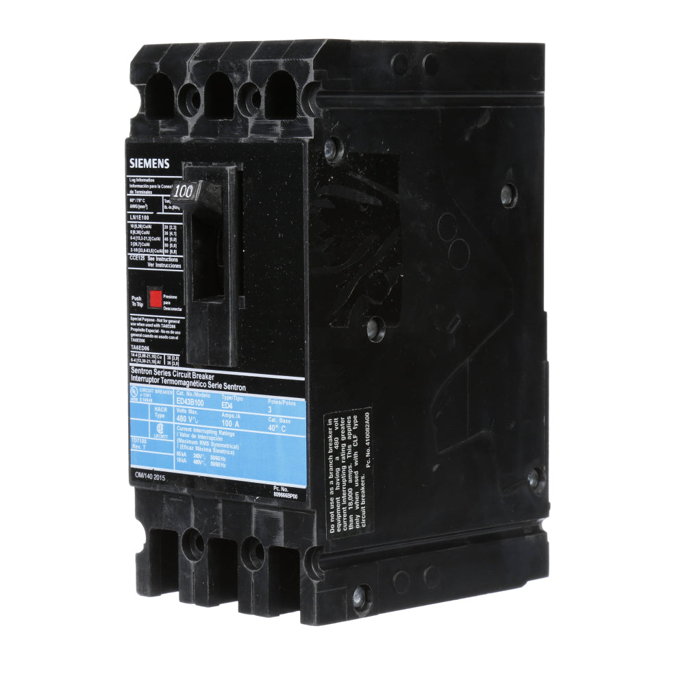 ED43B100L - SIemens Feed-Thru 100 Amp 3 Pole Circuit Breaker - Essential Electric Supply