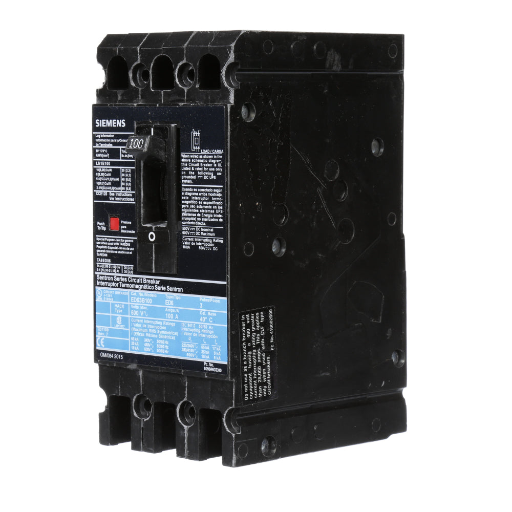 ED63B100L - SIemens Feed-Thru 100 Amp 3 Pole Circuit Breaker - Essential Electric Supply