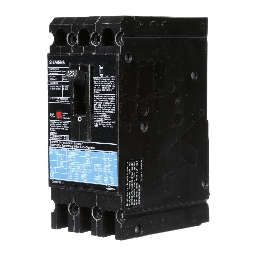 ED63B125L - SIemens Feed-Thru 125 Amp 3 Pole Circuit Breaker - Essential Electric Supply
