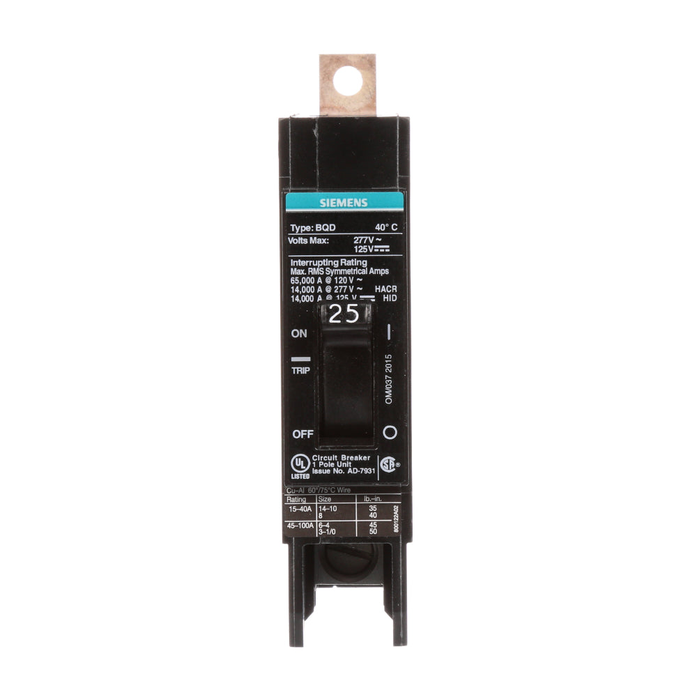BQD125 - SIemens Bolt-On 25 Amp 1 Pole Circuit Breaker - Essential Electric Supply