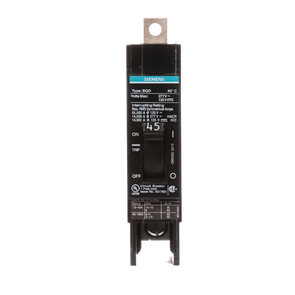 BQD145 - SIemens Bolt-On 45 Amp 1 Pole Circuit Breaker - Essential Electric Supply