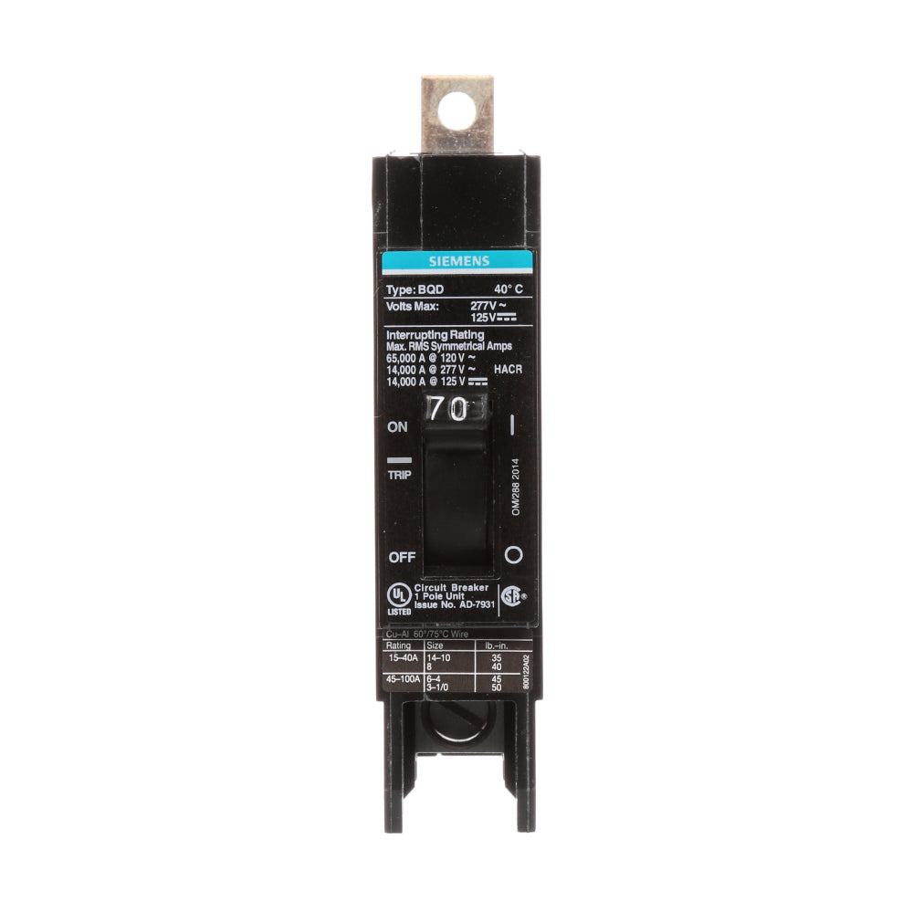 BQD170 - SIemens Bolt-On 70 Amp 1 Pole Circuit Breaker - Essential Electric Supply