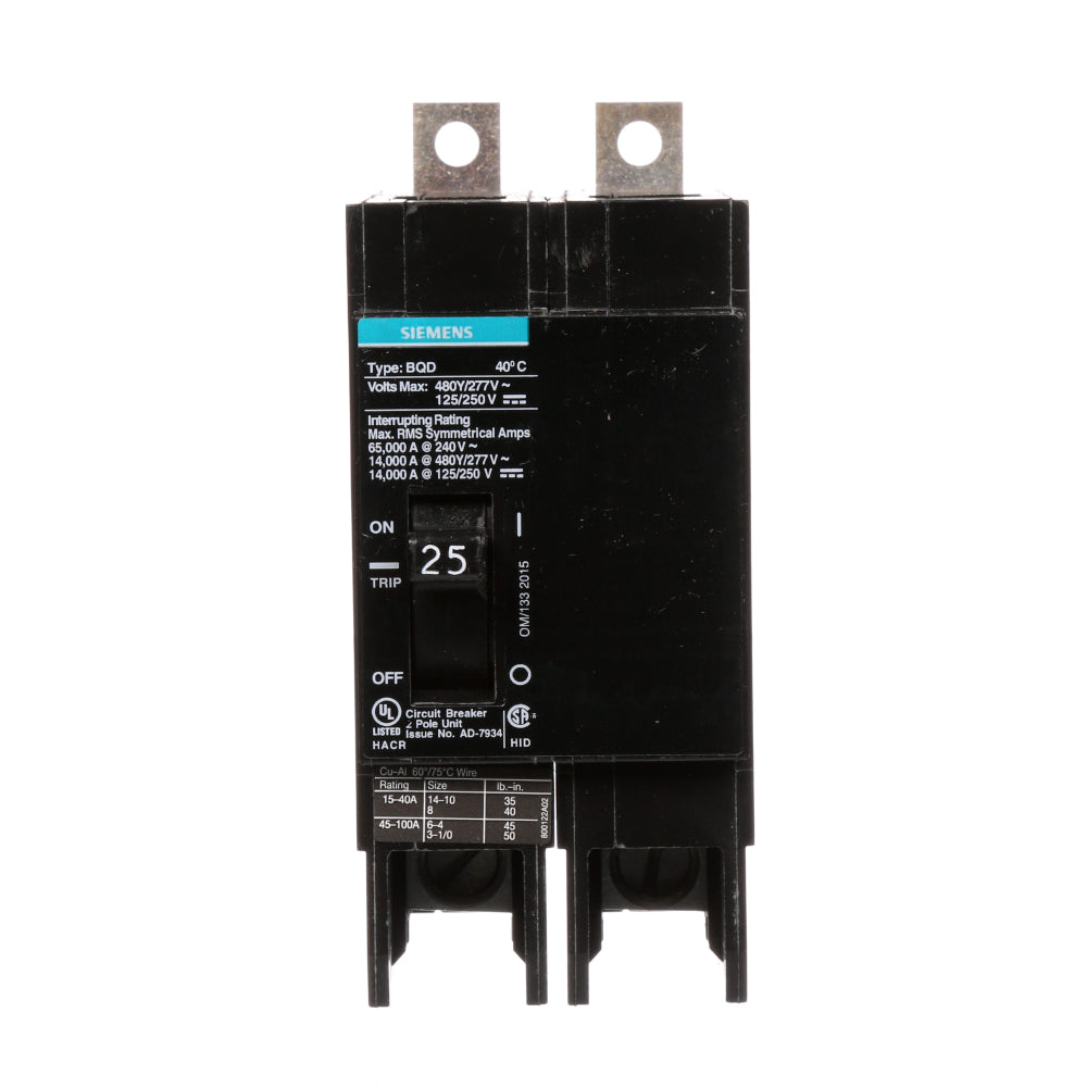 BQD225 - SIemens Bolt-On 25 Amp 2 Pole Circuit Breaker - Essential Electric Supply