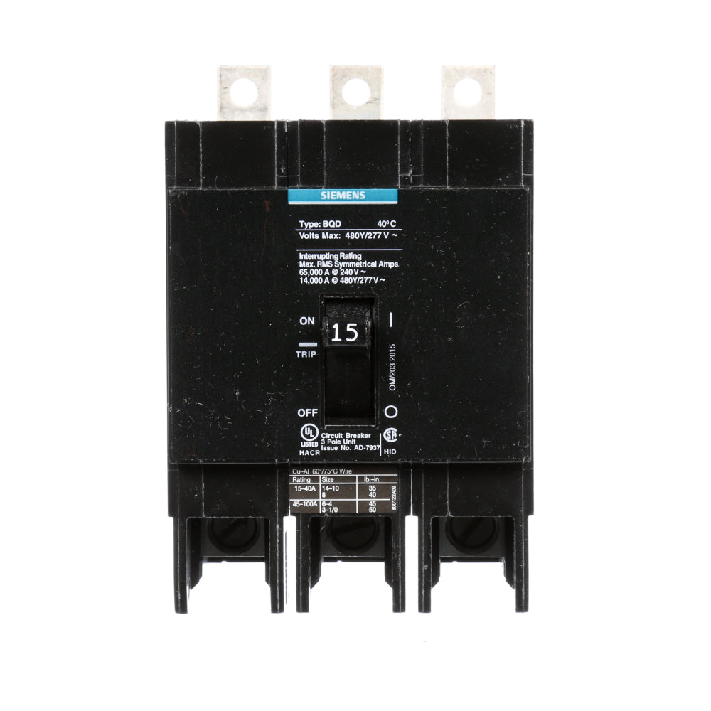 BQD315 - SIemens Bolt-On 15 Amp 3 Pole Circuit Breaker - Essential Electric Supply