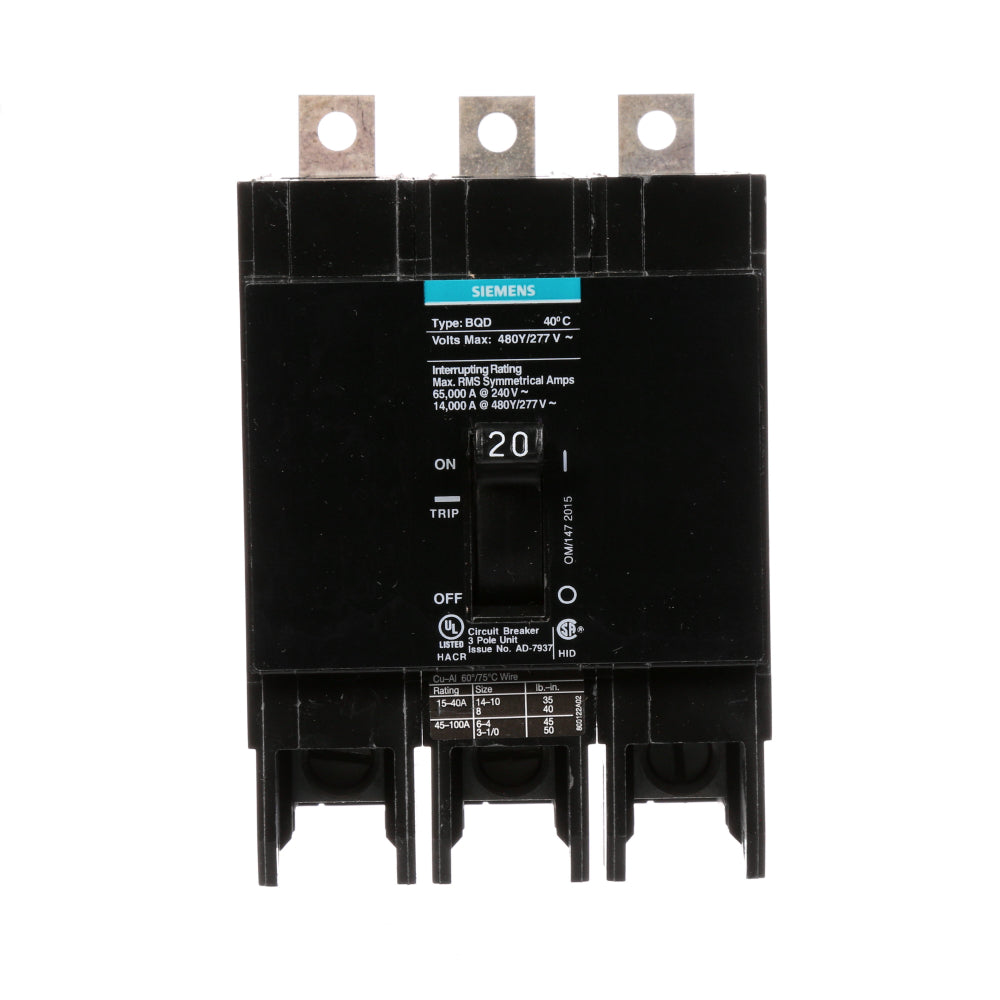 BQD320 - SIemens Bolt-On 20 Amp 3 Pole Circuit Breaker - Essential Electric Supply