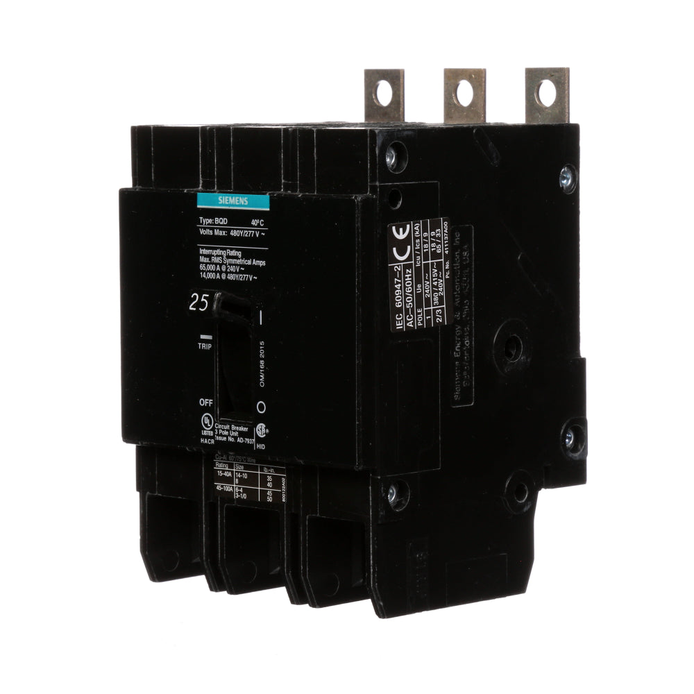 BQD325 - SIemens Bolt-On 25 Amp 3 Pole Circuit Breaker - Essential Electric Supply