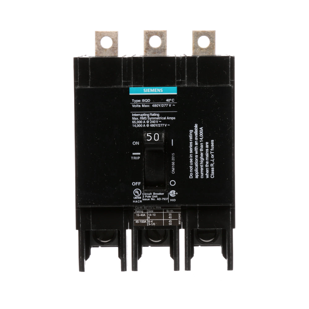 BQD350 - SIemens Bolt-On 50 Amp 3 Pole Circuit Breaker - Essential Electric Supply