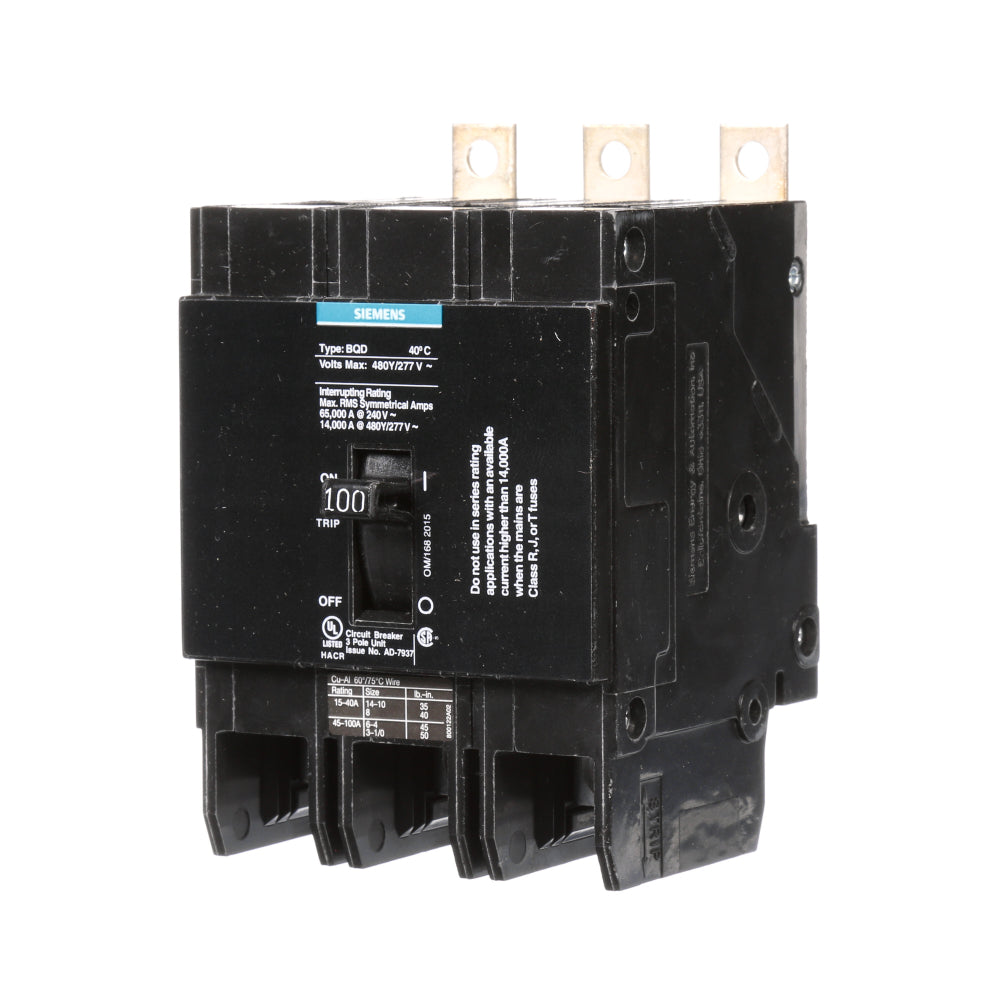 BQD3100 - SIemens Bolt-On 100 Amp 3 Pole Circuit Breaker - Essential Electric Supply