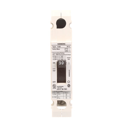 Siemens CQD130 Circuit Breaker | 277V 30A 1 Pole 14kA@277V Feed-Thru CQD Series