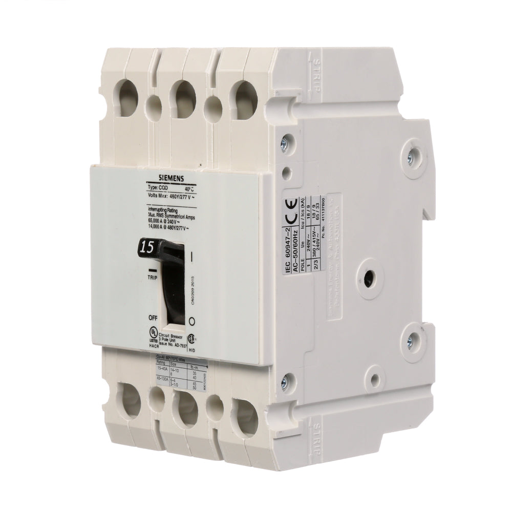 CQD315 - SIemens Feed-Thru 15 Amp 3 Pole Circuit Breaker - Essential Electric Supply