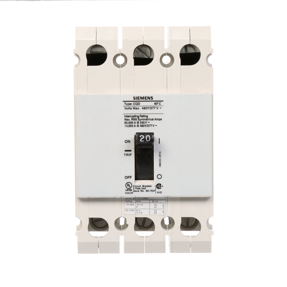 CQD320 - SIemens Feed-Thru 20 Amp 3 Pole Circuit Breaker - Essential Electric Supply