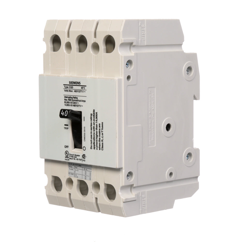 CQD340 - SIemens Feed-Thru 40 Amp 3 Pole Circuit Breaker - Essential Electric Supply