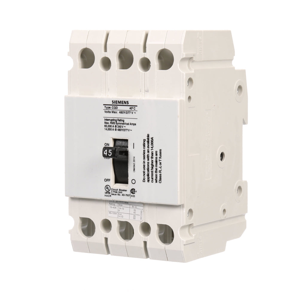 CQD345 - SIemens Feed-Thru 45 Amp 3 Pole Circuit Breaker - Essential Electric Supply