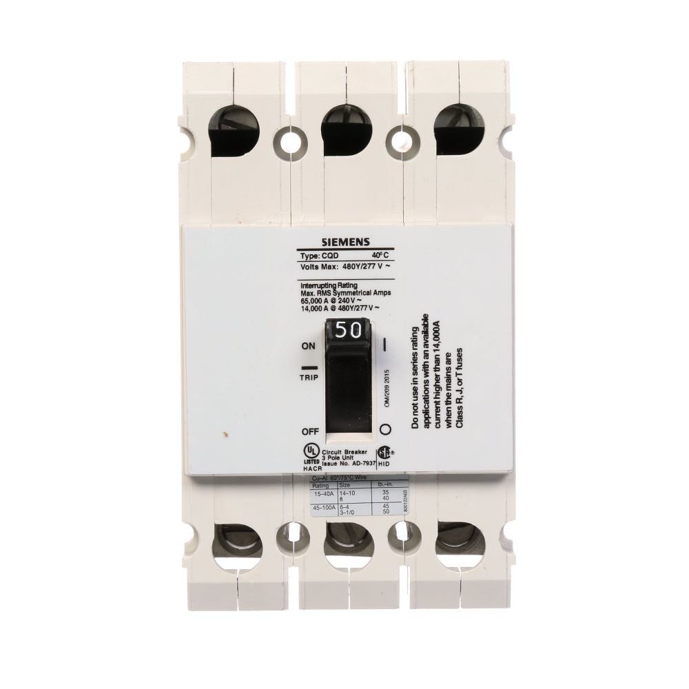 CQD350 - SIemens Feed-Thru 50 Amp 3 Pole Circuit Breaker - Essential Electric Supply
