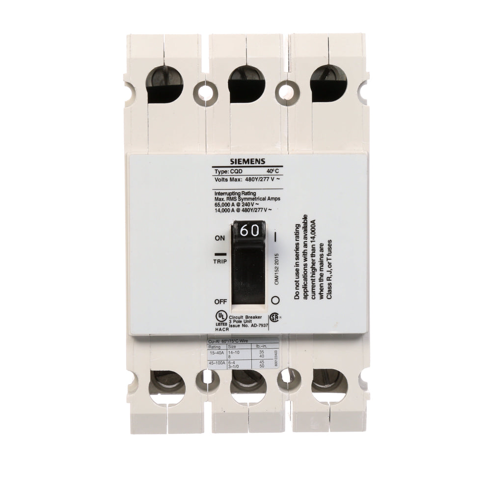 CQD360 - SIemens Feed-Thru 60 Amp 3 Pole Circuit Breaker - Essential Electric Supply
