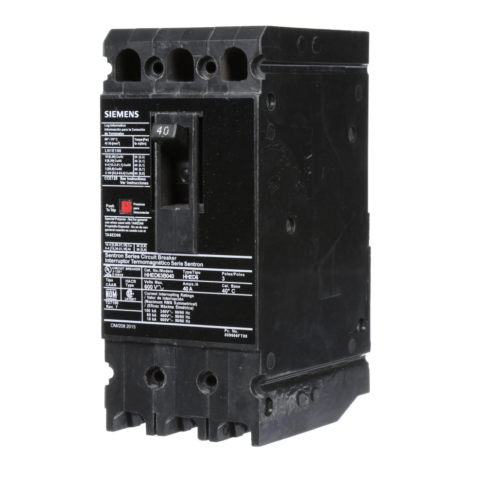 HHED63B040L - SIemens Feed-Thru 40 Amp 3 Pole Circuit Breaker - Essential Electric Supply