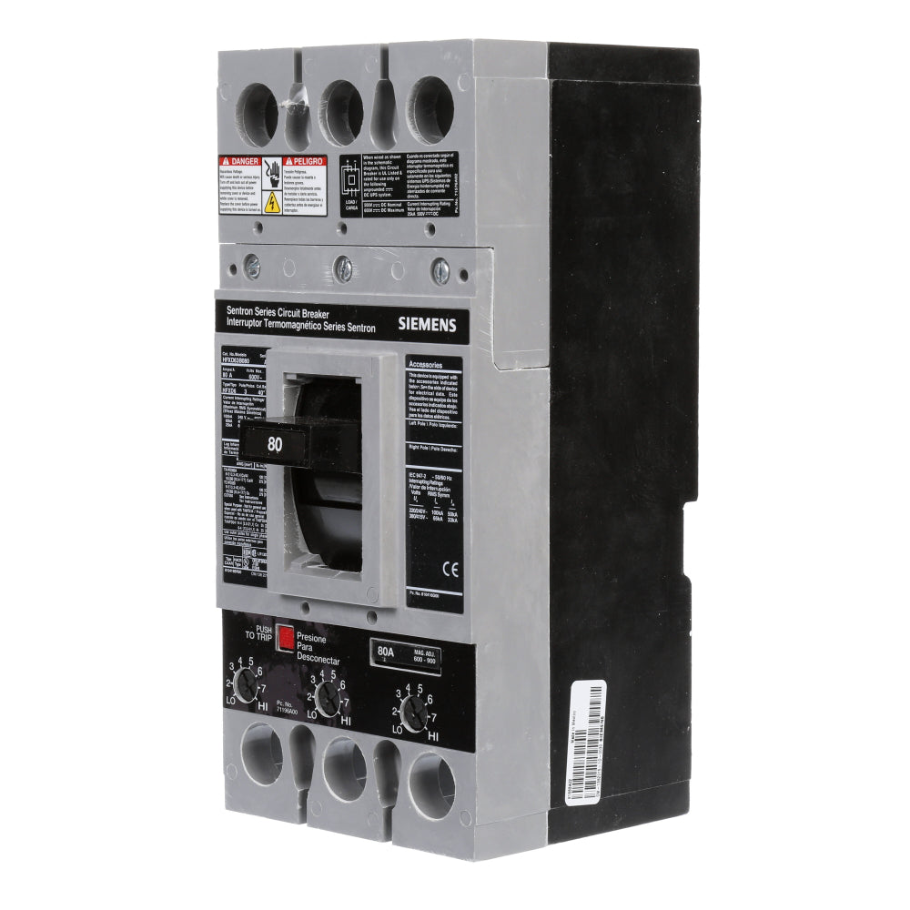 HFXD63B080 Siemens Molded Case Circuit Breaker Sentron Series 80A 600V - Essential Electric Supply