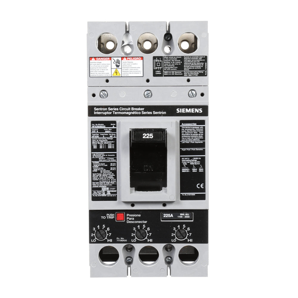 HFXD63B225 - SIemens Bolt-On 225 Amp 3 Pole Circuit Breaker - Essential Electric Supply
