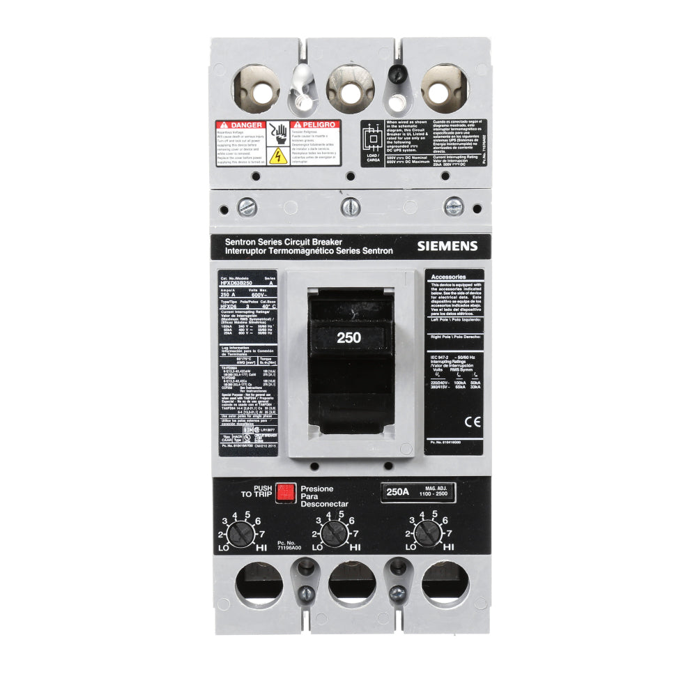 HFXD63B250 - SIemens Bolt-On 250 Amp 3 Pole Circuit Breaker - Essential Electric Supply