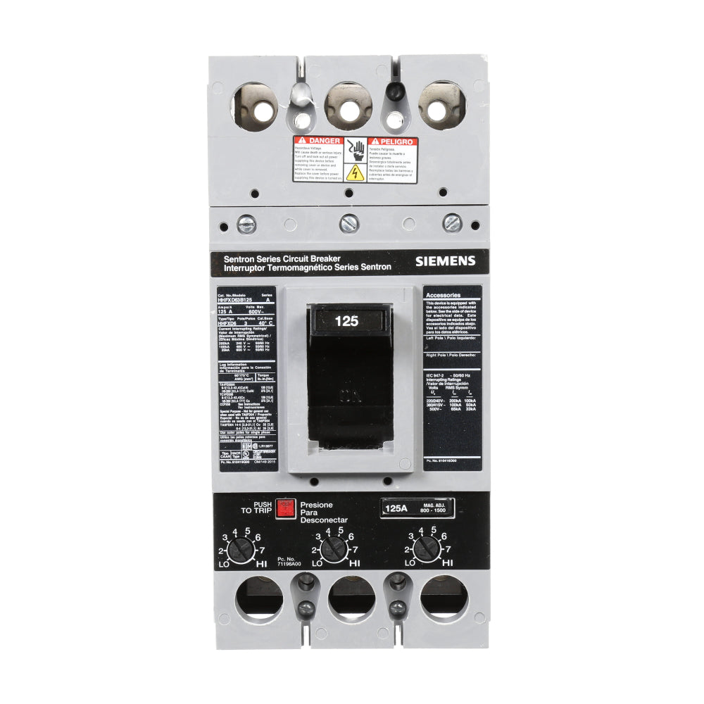 HHFXD63B125 - SIemens Bolt-On 125 Amp 3 Pole Circuit Breaker - Essential Electric Supply