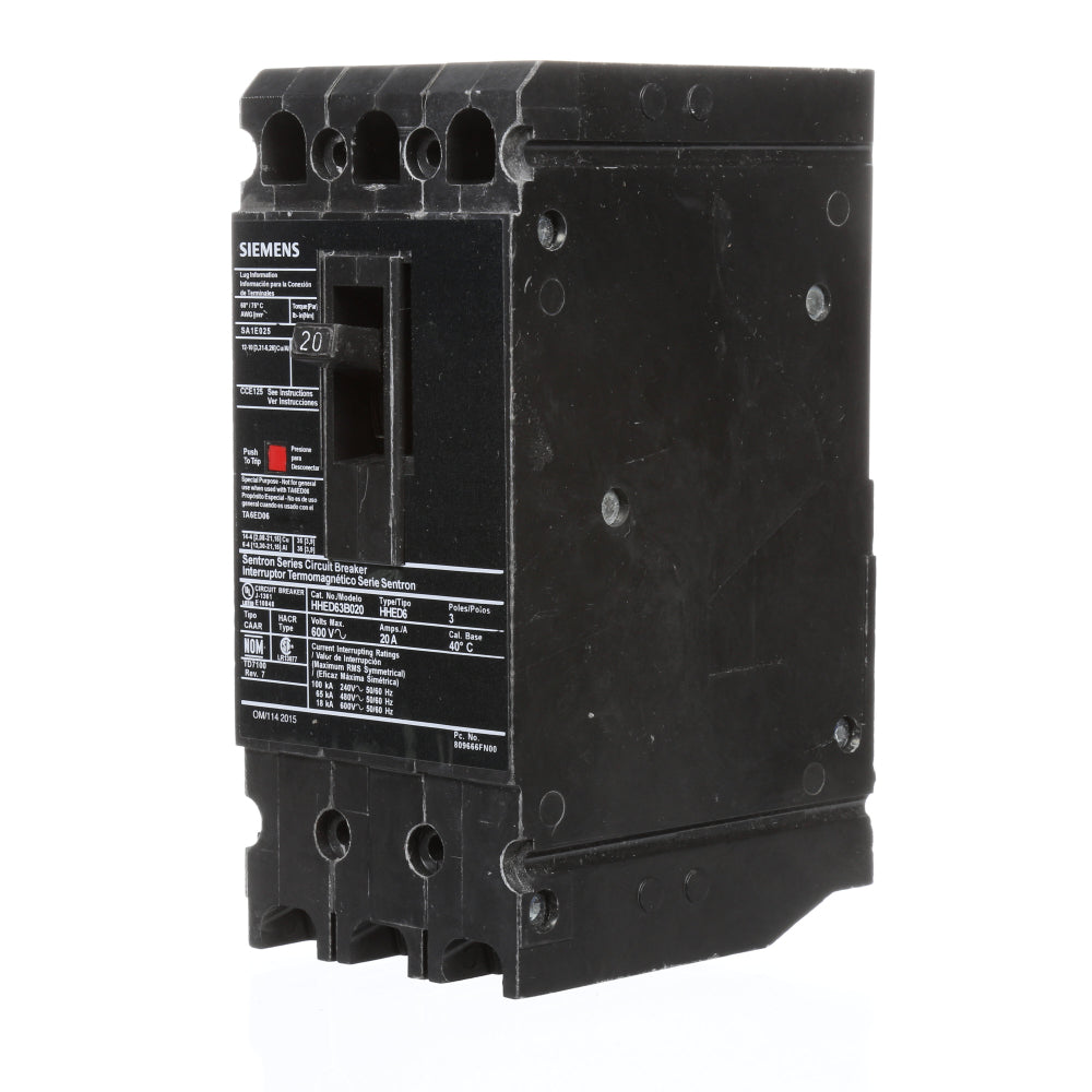 HHED63B020L - SIemens Feed-Thru 20 Amp 3 Pole Circuit Breaker - Essential Electric Supply