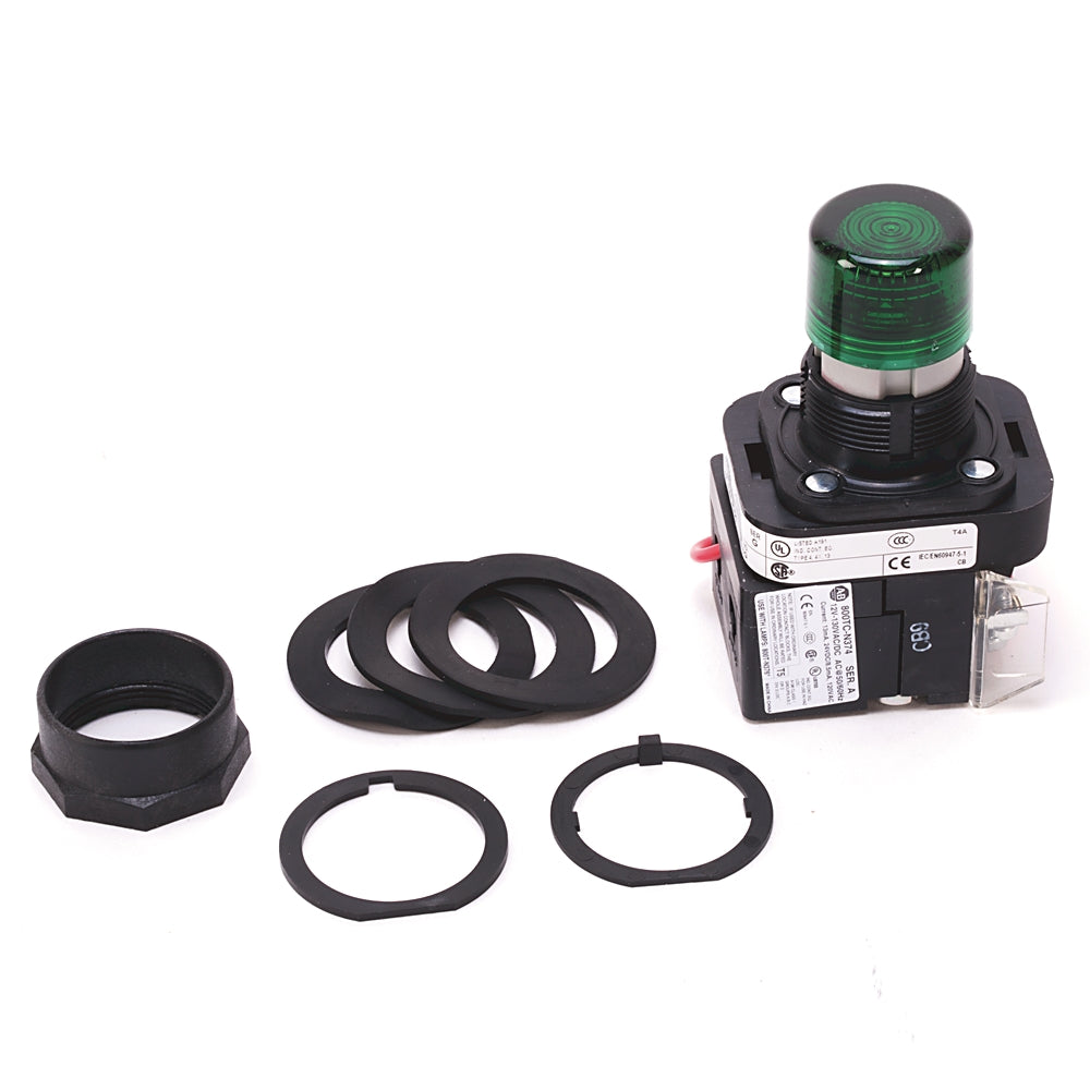 Allen-Bradley 800H-QRTH2G Motor Control Part And Accessory | 30.5mm Type 4/4X/13 Green LED 12-130V AC/DC Push-to-Test 1 NO-1 NC 800H