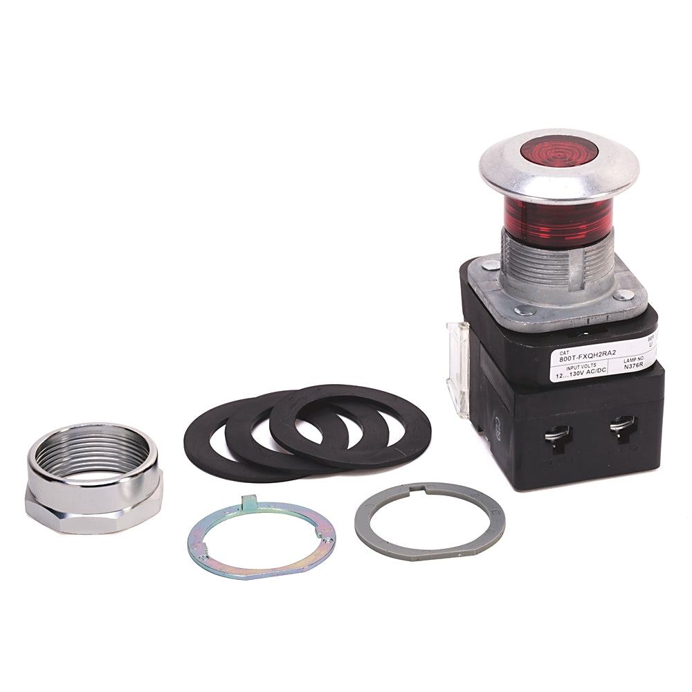 Allen-Bradley 800T-FXQH2RA1 Push-Pull Illuminated Pushbutton Switch | 30mm Red Mushroom Head 12-130V AC/DC