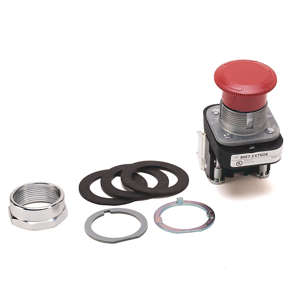 Allen-Bradley 800T-FXT6D4 Automation | 30mm Push Button Red 2-Position Maintained Push-Pull Twist Release Mushroom Head 1 N.C.L.B. Standard Contact