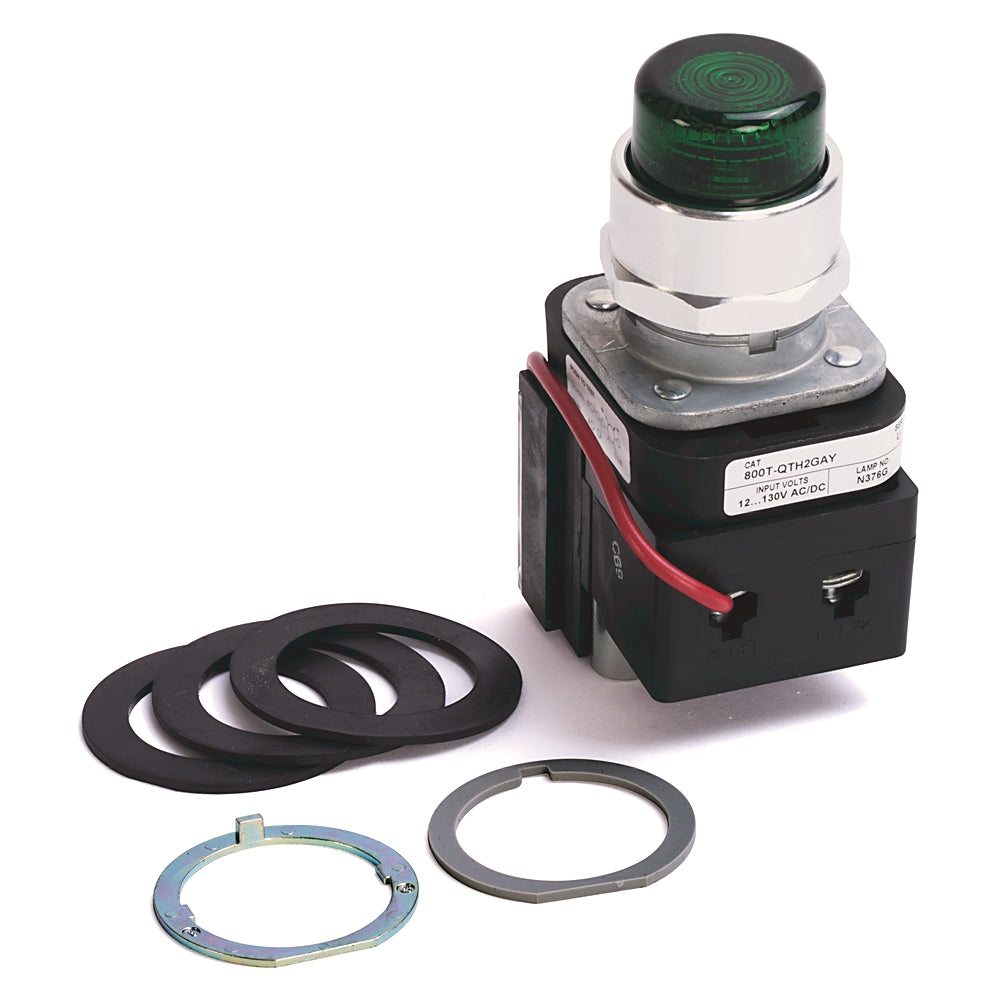 Allen-Bradley 800T-QTH2G Pilot Light Push Button | 30mm Green Lens Push-to-Test 12-130V AC/DC LED IP65 800T