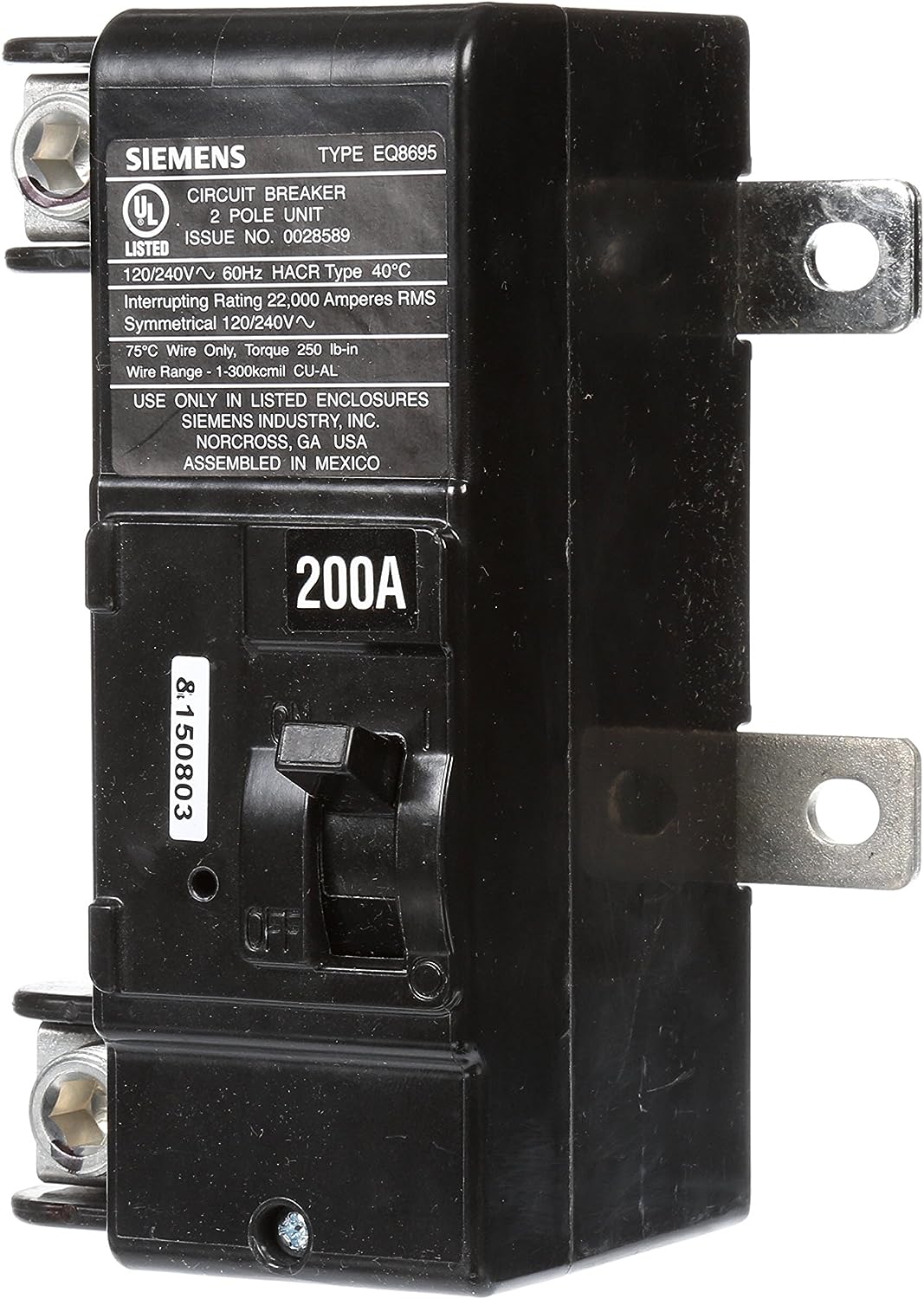 MBK200M Murray/Siemens 200-Amp Main Circuit Breaker for Use in EQIII Type Load Centers - Essential Electric Supply