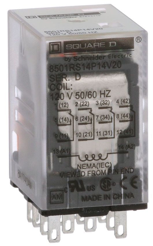 Schneider Electric 8501RS14P14V20 Relay | 4PDT 120V AC 4NO+4NC Harmony 8501R