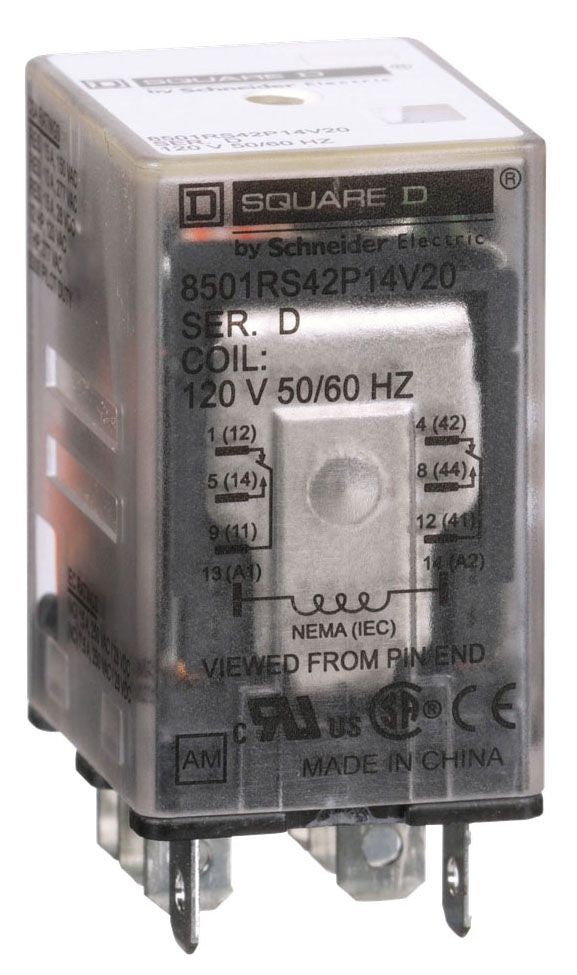 Square D 8501RS42P14V20 Fuse Part And Accessory | 8-blade DPDT 120VAC Coil LED Indicator