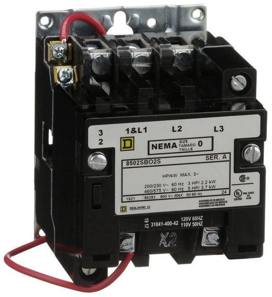 8502SBO2V02S Square D Class 8502 Contactor 600V 18A 120V Coil - Essential Electric Supply