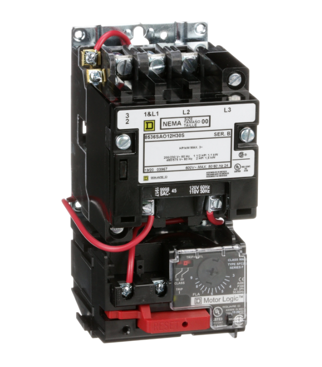 8536SAO12V02H30S Square D Class 8536 Motor Starter 3 pole 3 phase 600V 9A 110V coil - Essential Electric Supply
