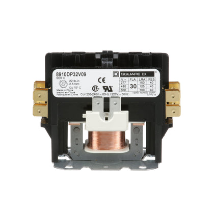 Square D 8910DP32V09 Contactor | 2 pole 1 phase 600V 30A 220VV coil Class 8910