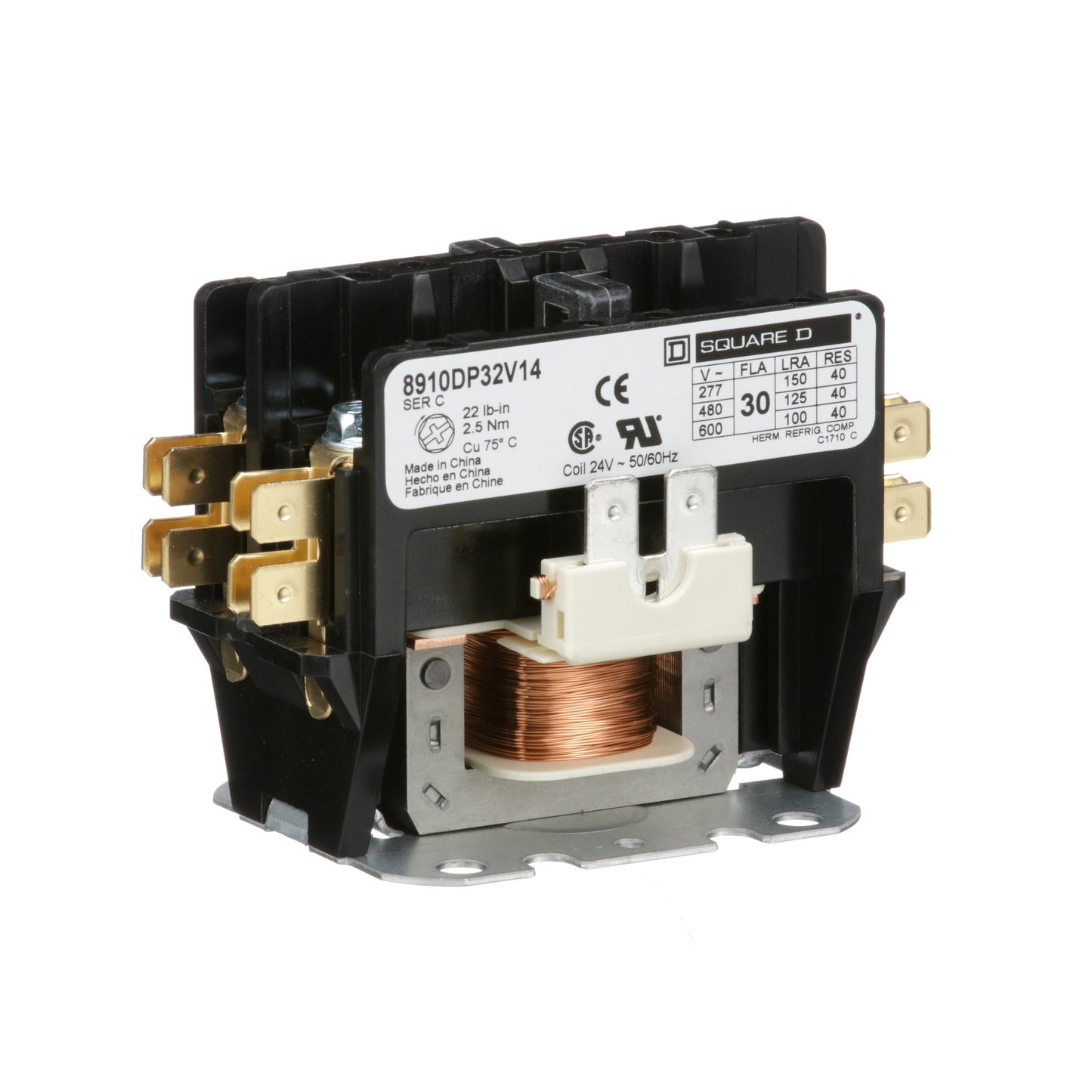 Square D 8910DP32V14 Contactor | 1 phase 600V 30A 24VV coil Class 8910