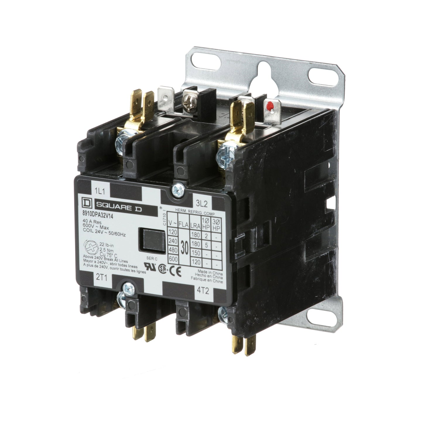 Square D 8910DPA32V14 Contactor | 2 pole 1 phase 600V 30A 24VV coil Class 8910