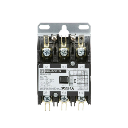 Square D 8910DPA33V02 Contactor 3P 30A 600V 110V Coil Class 8910