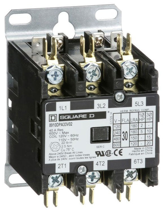 Square D 8910DPA33V02 Contactor | 3P 3PH 600V 30A 110VV Class 8910