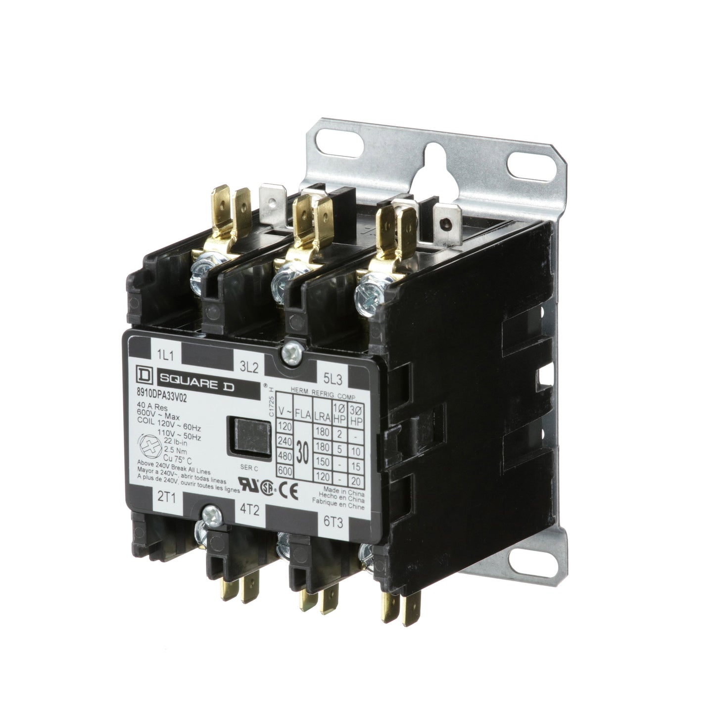 Square D 8910DPA33V02 Contactor | 3P 3PH 600V 30A 110VV Class 8910