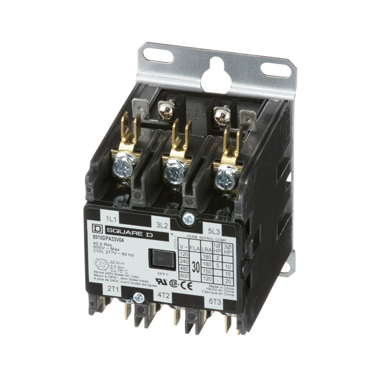 Square D 8910DPA33V04 Contactor | 3P 3Pole 600V 30A 277V Coil Class 8910