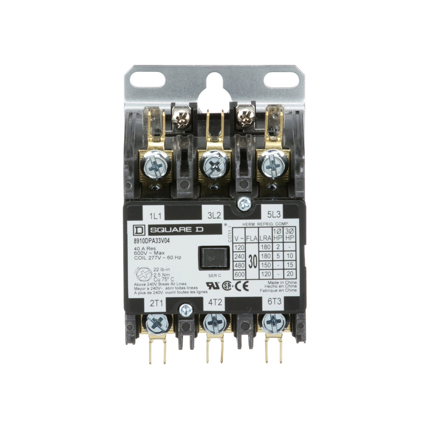 Square D 8910DPA33V04 Contactor | 3P 3Pole 600V 30A 277V Coil Class 8910