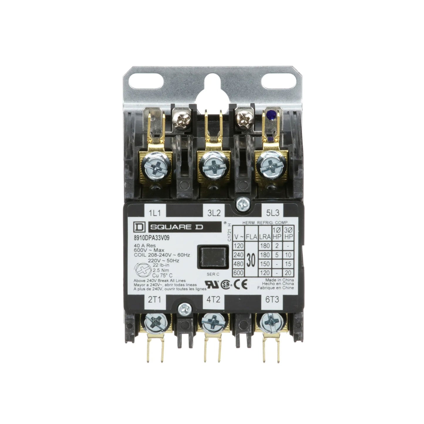 Square D 8910DPA33V09 Contactor | 3P 3Pole 30A 600V 220V Coil Class 8910