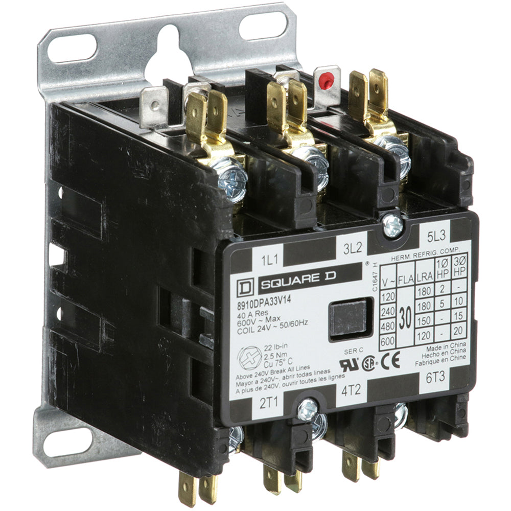 Square D 8910DPA33V14 Contactor | 3P 3Pole 600V 30A 24V Coil Class 8910
