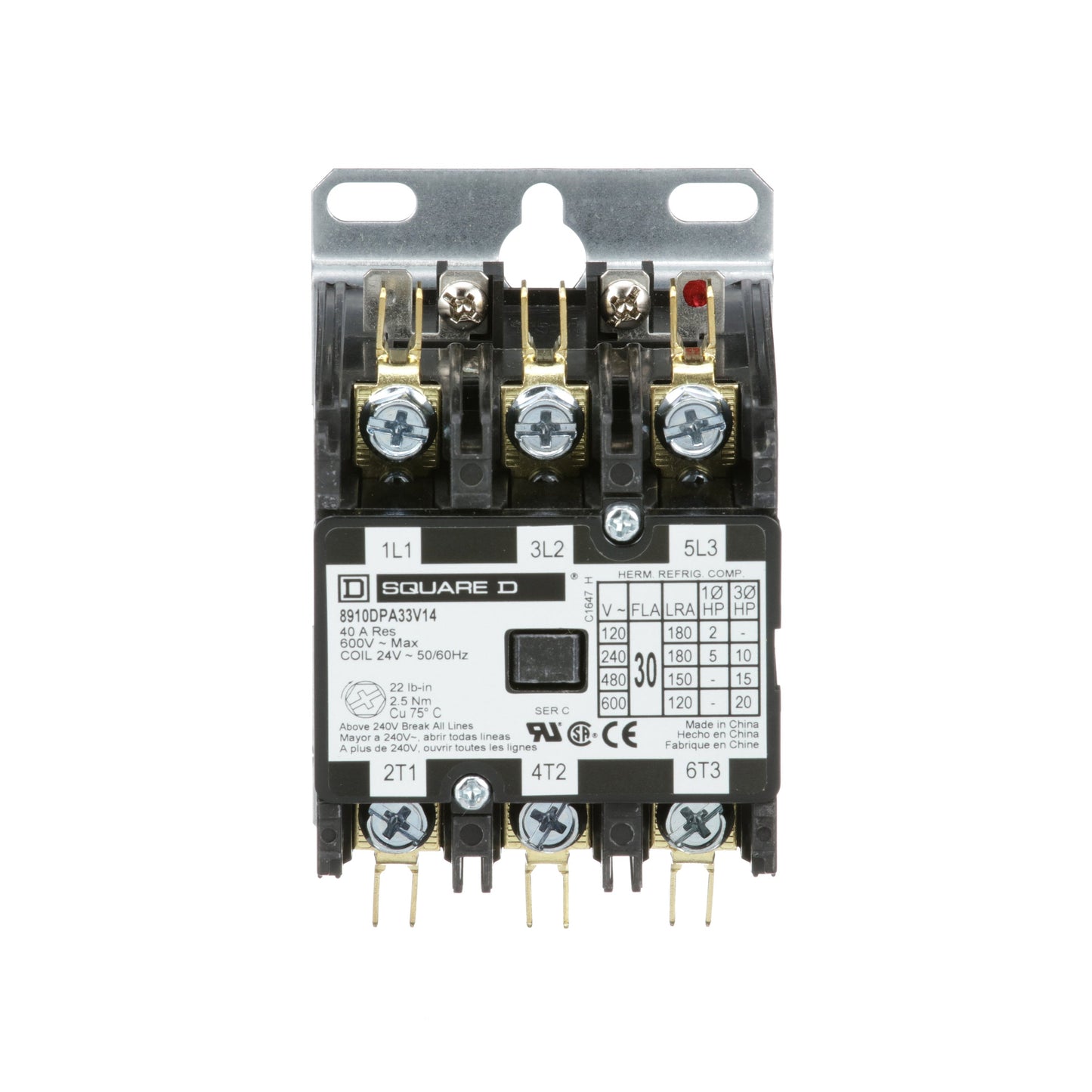 Square D 8910DPA33V14 Contactor | 3P 3Pole 600V 30A 24V Coil Class 8910