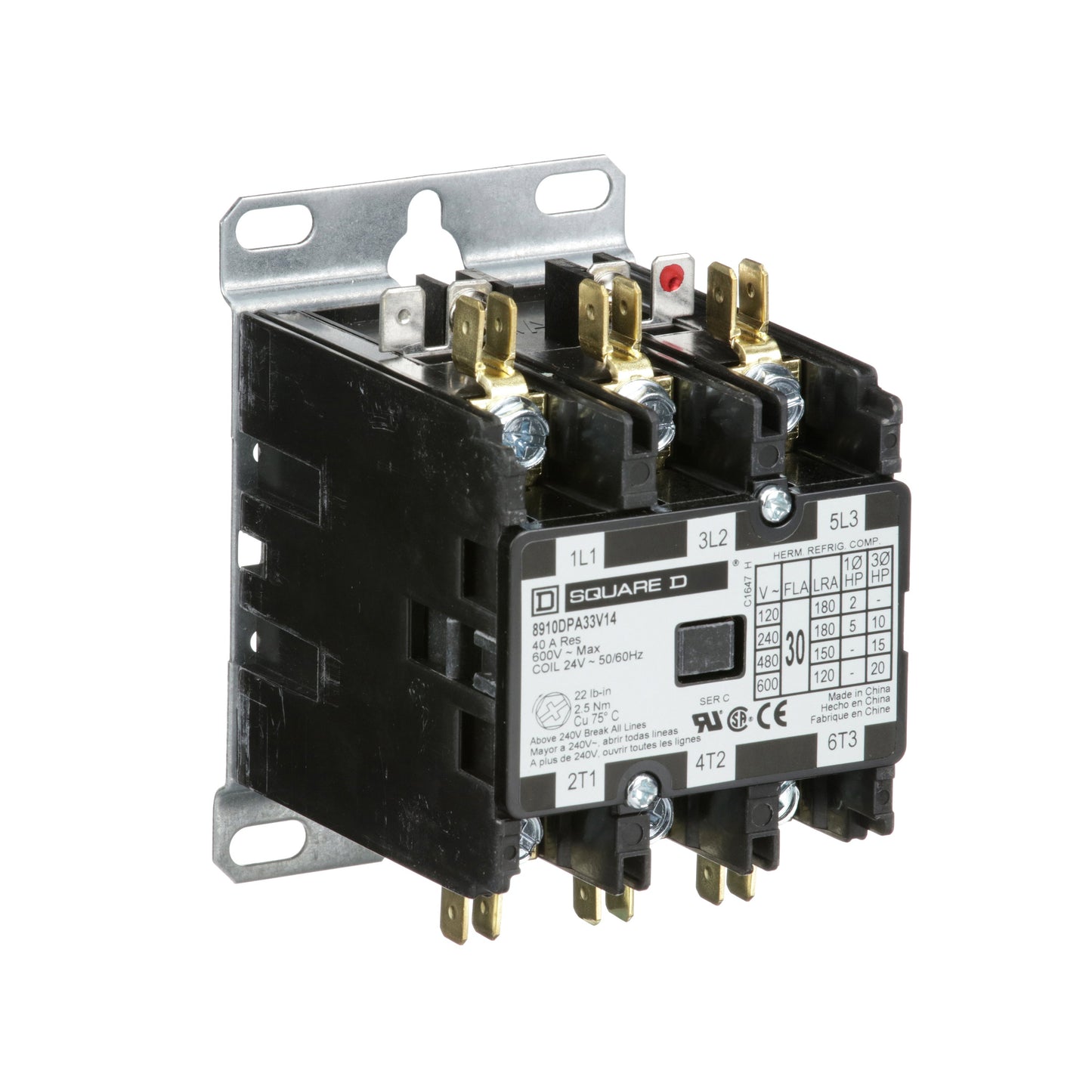 Square D 8910DPA33V14 Contactor | 3P 3Pole 600V 30A 24V Coil Class 8910